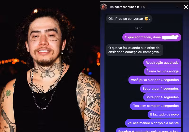 Whindersson Nunes ensinou a técnica da respiração quadrada para uma seguidora que tem crise de ansiedade. Ele respondeu a ela nas redes. - Foto: redes sociais