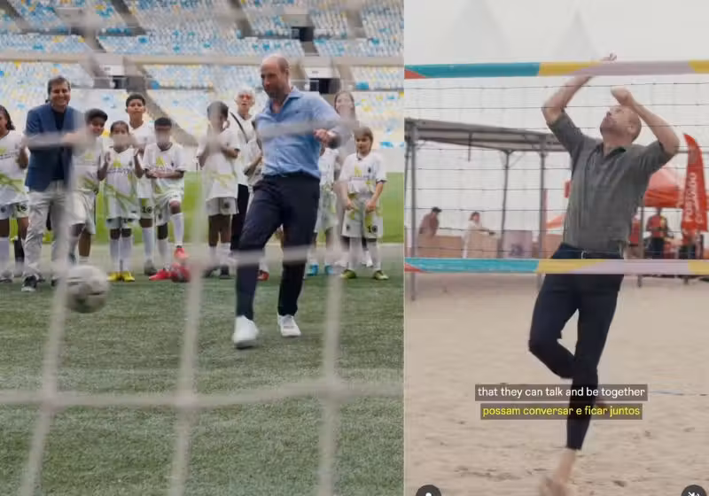 Príncipe William no Brasil: No Rio, joga futebol no Maracanã, vôlei descalço na praia, recebe as chaves da cidade e espalha carinho e alegria. - Fotos: reprodução/Instagram