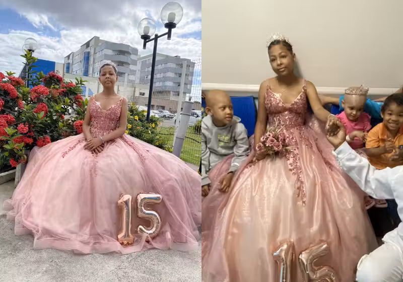 Uma menina que luta contra o câncer, ganhou uma festa de 15 anos dos profissionais do hospital - Foto: reprodução Sesaba