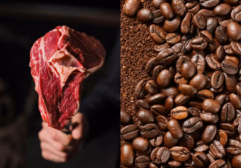 Trump suspendeu o tarifaço sobre diversos produtos exportados do Brasil. Café e carne estão na lista - Foto: Canva