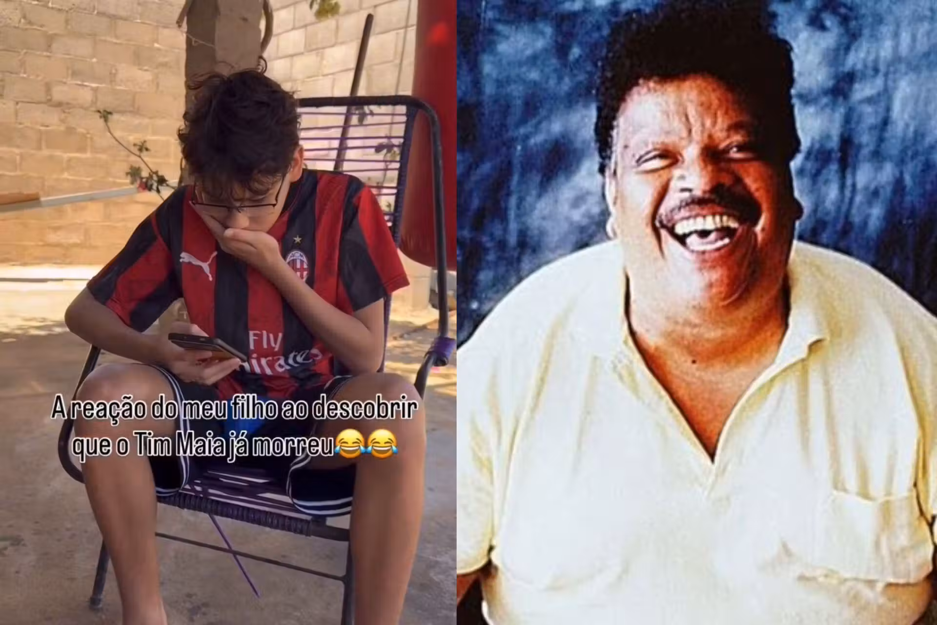 O video espontâneo mostra o momento em que o Enzo, um garoto, fã do Tim Maia, descobre que o cantor morreu. O post bateu 800 mil visualizações e foi curtido pelo filho do Tim. - Fotos: Instagram/divulgação