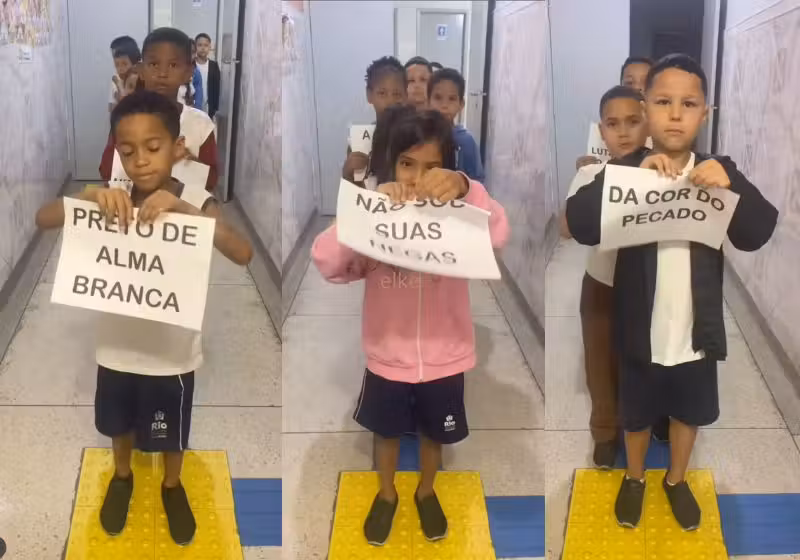 O vídeo das crianças que rasgam expressões racistas, gravado em escola do Rio, bateu 3 milhões de visualizações em poucos dias. - Fotos: reprodução/Instagram