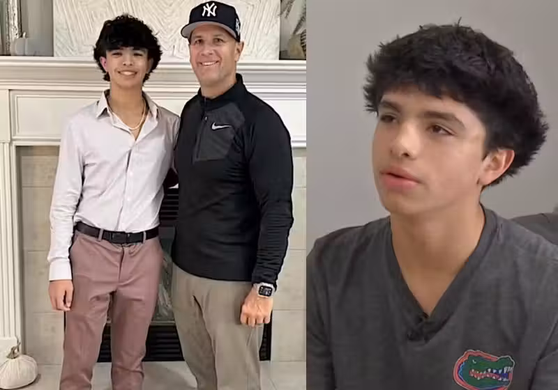 O adolescente Anthony salva a vida do padrasto, Mike, que uma parada cardíaca, usando a técnica do RCP que aprendeu na escola. - Fotos: reprodução/WIVBTV