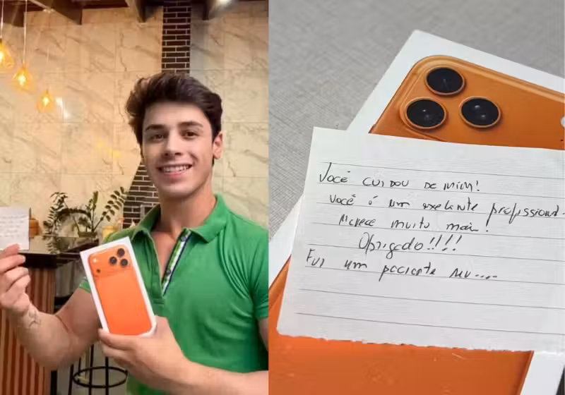 O paciente deu um iPhone, avaliado em R$ 10 10 mil, para o enfermeiro que cuidou dele - Foto: redes sociais