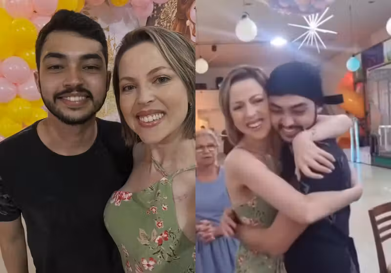 O jovem Arthur Colares, doador de medula fez uma surpresa emocionante para Ritcheli Stein, a paciente transplantada. Ele foi de MG até SC para se conhecerem, no aniversário dela. - Foto: redes sociais