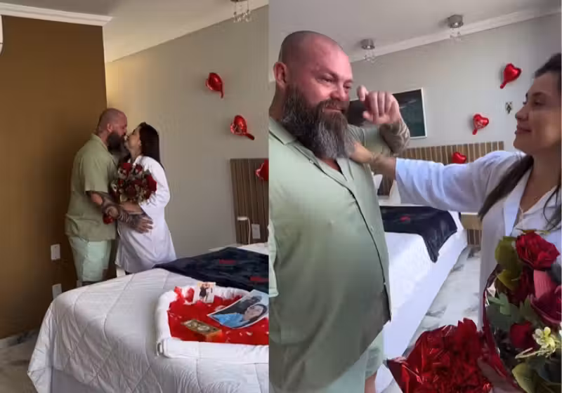 O marido preparou uma surpresa linda para a mulher, no Rio de Janeiro. Eles comemoram 21 anos de casados e o vídeo está conquistando corações nas redes. - Foto: redes sociais