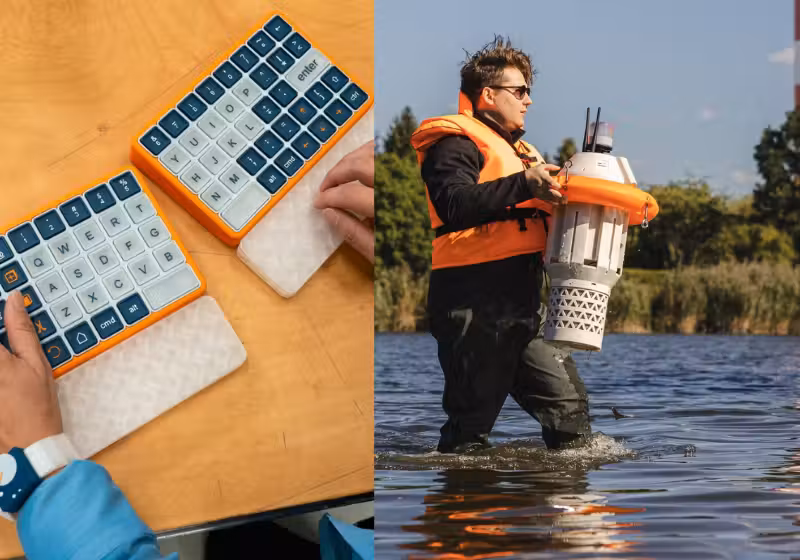 O teclado para quem tem Parkinson e um sistema de monitoramento de água através de IA ganharam o destaque no James Dyson Award 2025 - Foto: divulgação