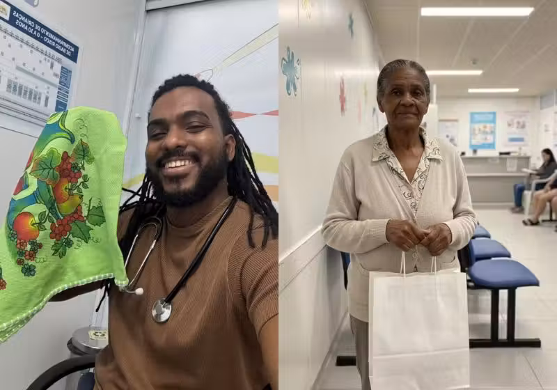 O jovem médico Glauber Lima, do Rio, recebeu um presente simples de uma paciente: um pano verde. "Entendi a diferença de preço e valor". - Fotos: arquivo pessoal