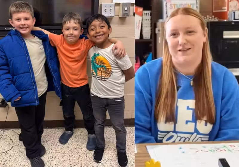 Os 3 alunos pequenos, de 6 e 7 anos, agem rápido e salvam a professora que se engasgou comendo salgadinho na sala de aula na Virginia (EUA) - Foto: reprodução/Facebook