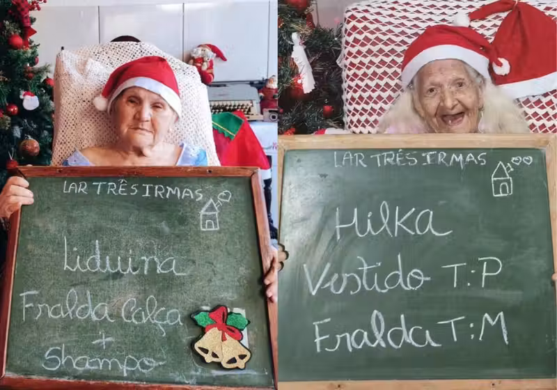 Os idosos do abrigo Lar Três Irmãs já fizeram os pedidos de presentes de Natal e você pode ajudar - Foto: redes sociais