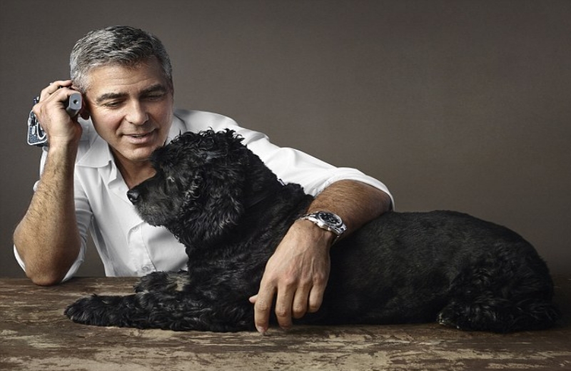 Foto: Omega|Foto: Clooney e sua mulher Amal passeando com Einstein