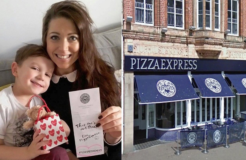 Foto: Emma e o filho Max com a cortesia do Pizza Express onde passaram o Valentine's Day
