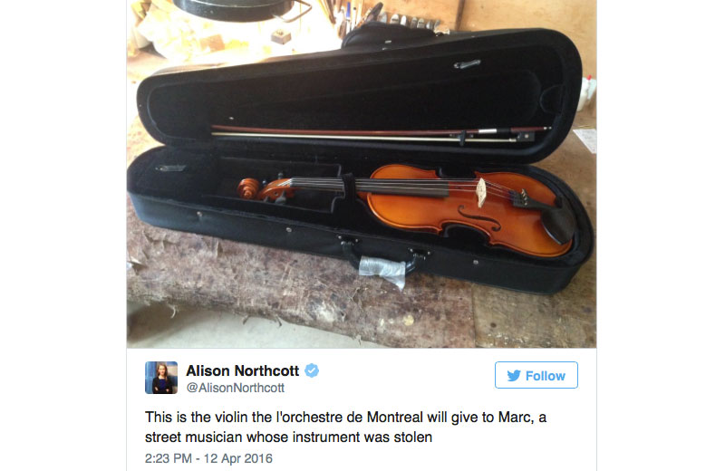 Novo violino - Foto: reprodução/Twitter