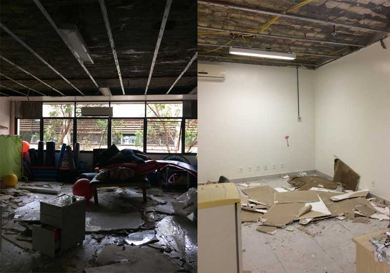 Salas do H-RAN destruídas pela chuva - Fotos: ÁpiceDown||