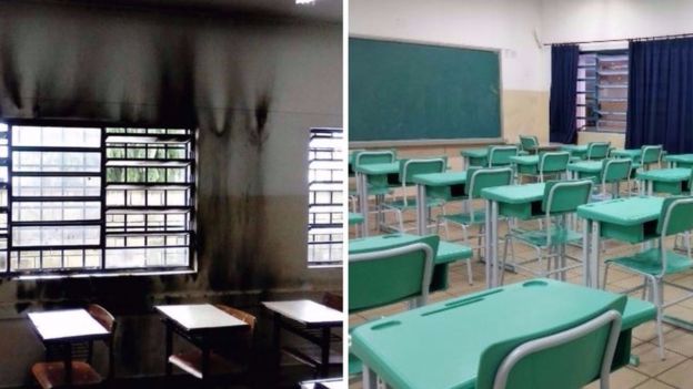 Antes e depois da sala incendiada - Foto: arquivo pessoal