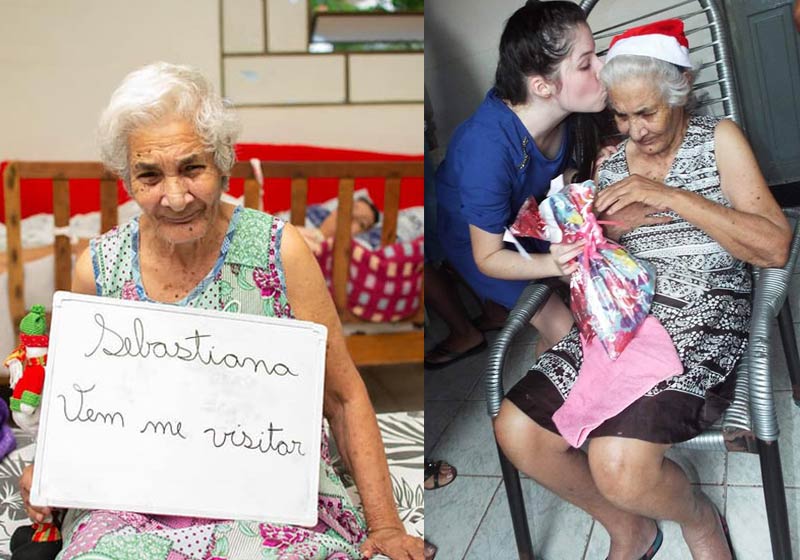 Dona Sebastiana e a visita gentil - Fotos: reprodução/Facebook Stelita|Dona Olga e Marilede - Fotos: reprodução / Facebook Stelita|||