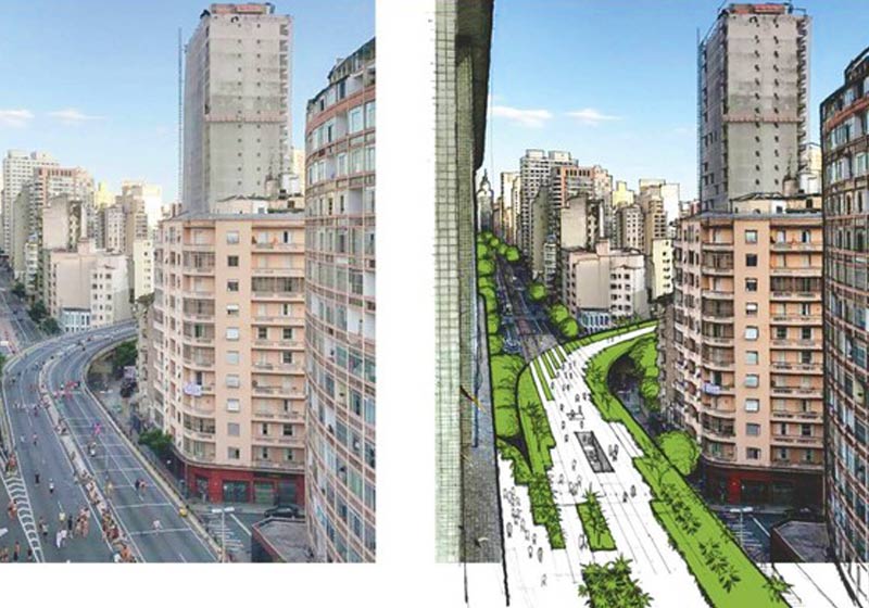 Minhocão hoje e no futuro - Fotos: divulgação / PMSP