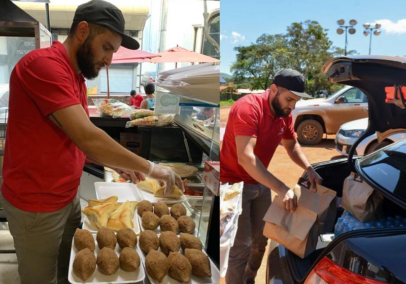 Elyan Sokkar levando lanches a Brumadinho - Fotos: reprodução Instagram e O Tempo
