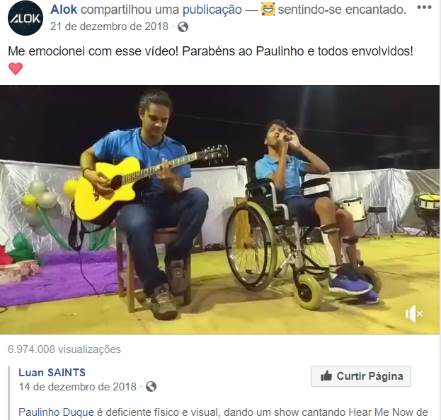 A postagem de Alok