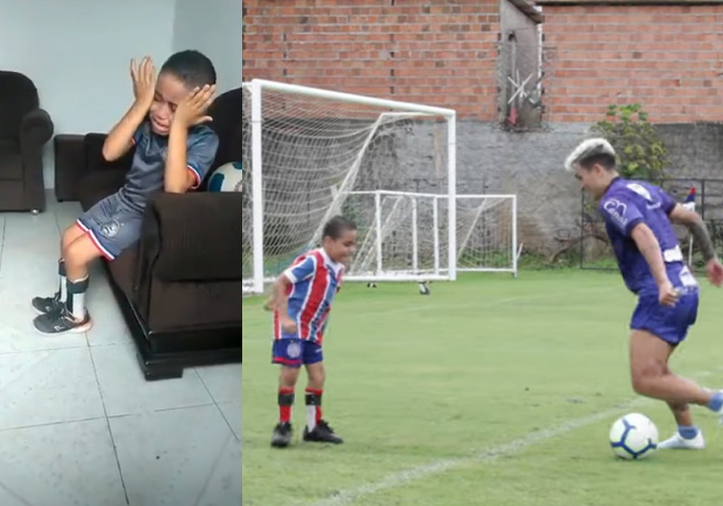 Matheus no vídeo e no CT do Bahia - Fotos: reprodução / Twitter e Youtube