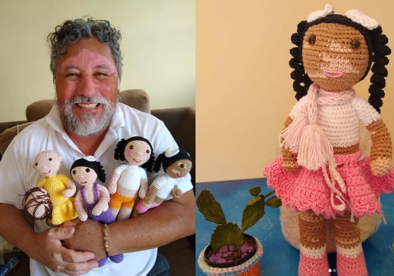 Foto: Instagram|João produz bonecas com deficiências físicas Foto: instagram|O crochê virou uma distração para João após um infarto Foto: instagram||João e a neta Foto: reprodução instagram