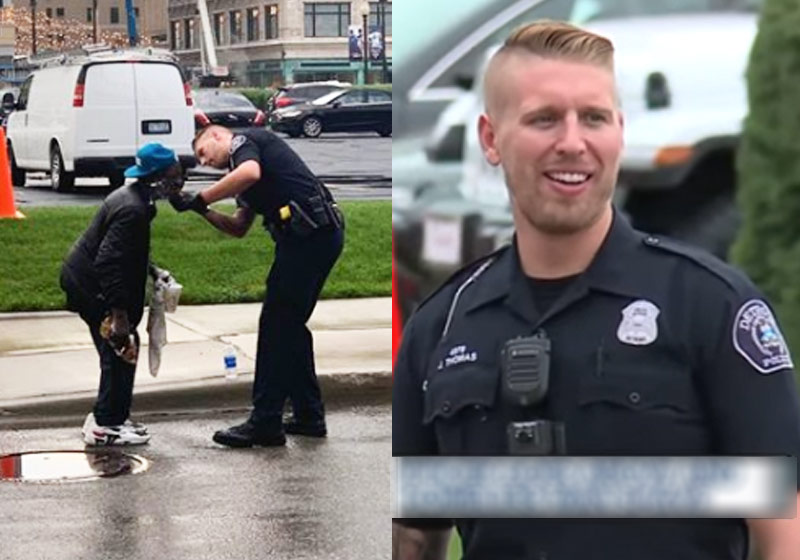 Sem-teto e o policial - Fotos: reprodução / Facebook e ABC7