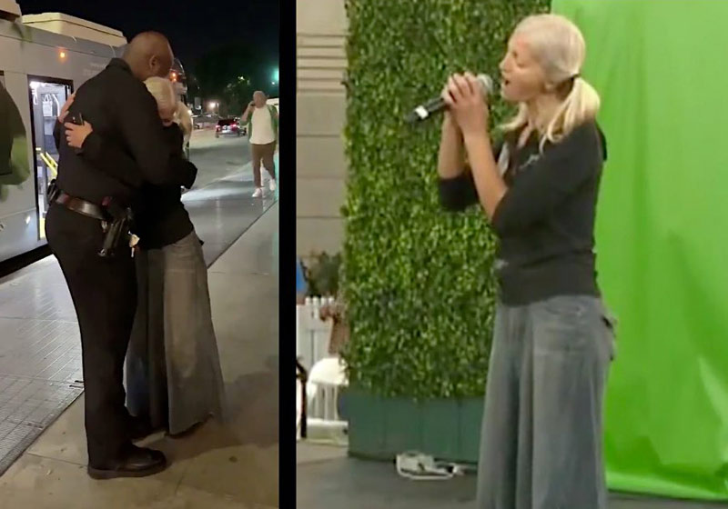 Emily com o policial e cantando - Fotos: reprodução / Twiiter / Kcal9e