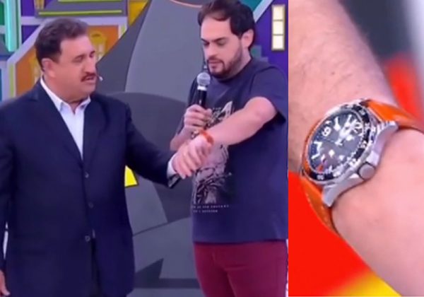 Ratinho, Matheus e o relógio - Fotos: reprodução / SBT