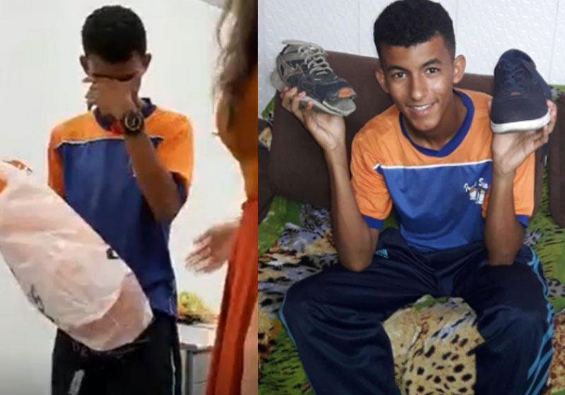 Matheus e o tenis novo - Fotos: SNB e arquivo pessoal