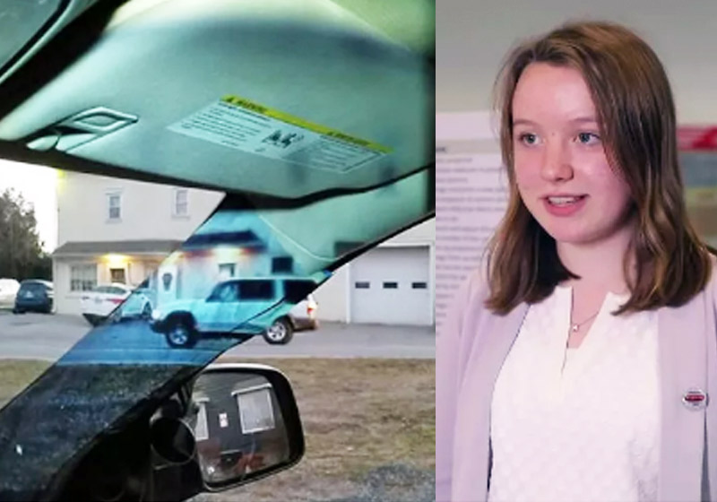 Alaina Gassler e a coluna refletida - Fotos: Reprodução/YouTube/SocietyForScience