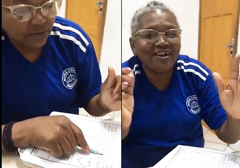 Dona Maria Nazaré aprendendo - Fotos: reprodução / Instagram