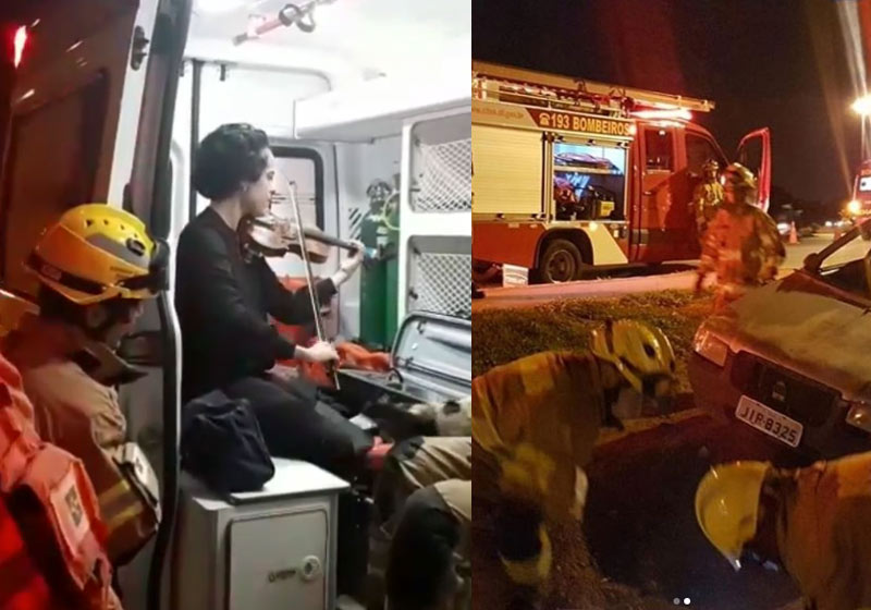 Deborah toca para bombeiros - Fotos: reprodução/ Instagram CBMDF
