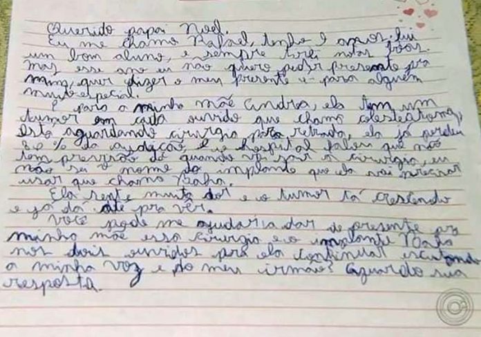 cirurgia-carta-noel-close|cirurgia-carta-noel-0|cirurgia-carta-noel-1 A carta de Rafael - Foto: reprodução / TV Tem||