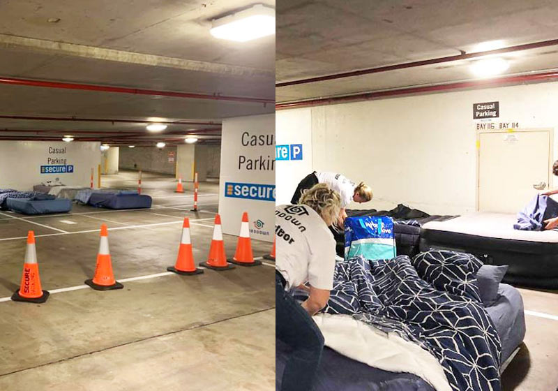 Voluntários preparando as camas - Foto: reprodução / Instagram @beddowntonight|Voluntários preparando as camas - Foto: reprodução / Instagram @beddowntonight|||