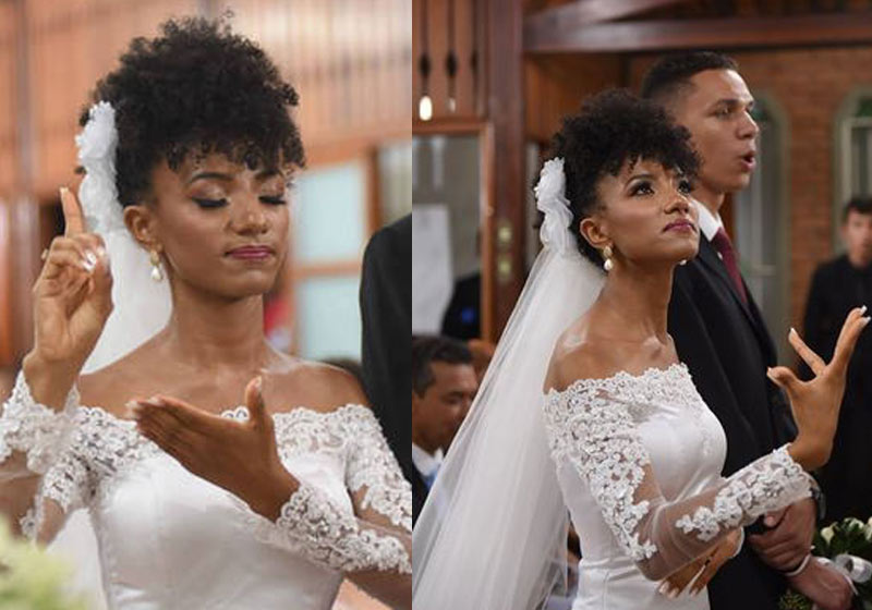 Kéziah traduzindo Libras no casamento - Fotos: Reprodução/Emerson Garbini Fotografia|