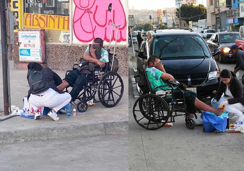 Mari tratando sem teto na calçada - Fotos: reprodução / Facebook|||
