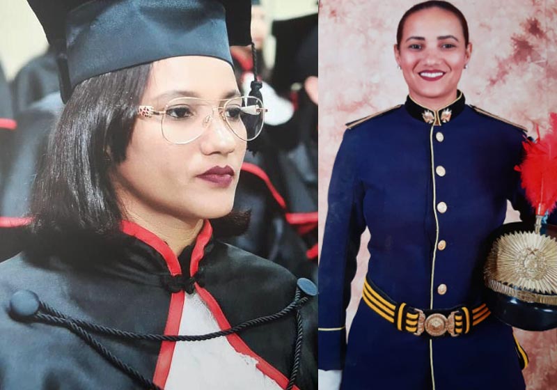 Andreia Tavares na formatura e na PM - Fotos: arquivo pessoal||||