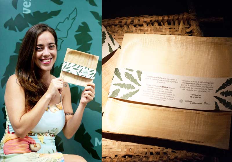 Paula Facó e o prato biodegradável - Fotos: Foto: Luiz Alves