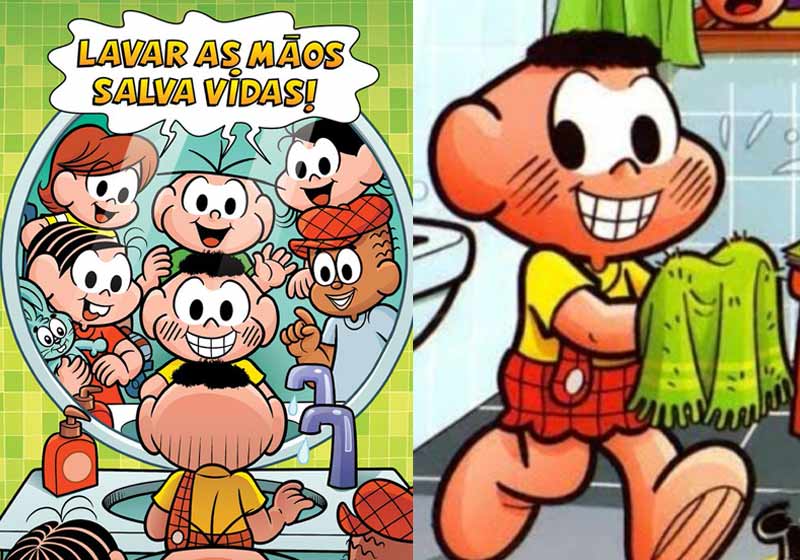 Cascão lava as mãos - Fotos: reprodução/ Twitter / Tuma da Mônica|||