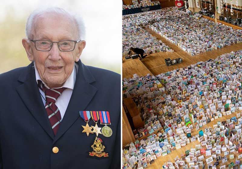 Tom Moore e os cartões - Fotos: Getty Images