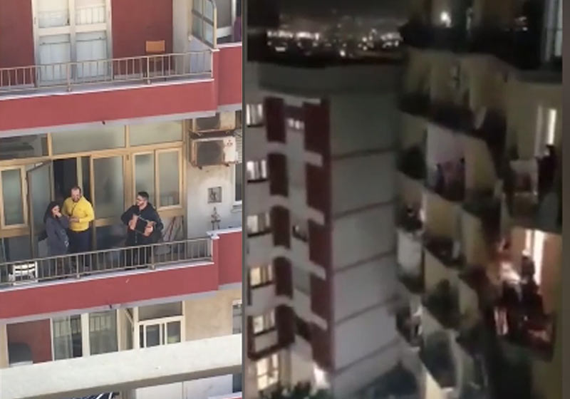 Italianos cantando nas sacadas - Fotos: reprodução / Gedi Visual