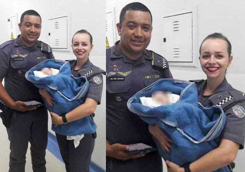 Pms com a bebê que salvaram - Foto: divulgação / PMSP