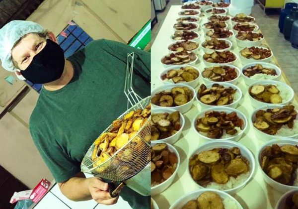 Chef Stein e as primeiras quentinhas - Fotos: arquivo pessoal