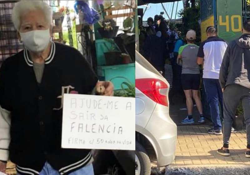 Seu Nelson, a placa e a fila - Fotos: reprodução / Instagram