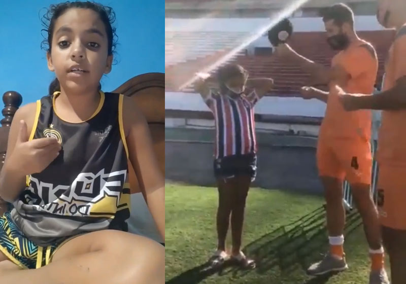 Larissa no vídeo e sendo recebida pelo Tricolor - Fotos: reprodução / Instagram