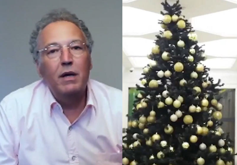 Nizan e a árvore montada na empresa - Fotos: reprodução / Instagram