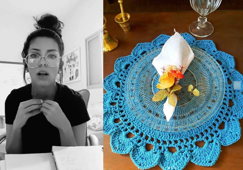 Carol Nobre e sousplat de crochê - Fotos: reprodução / Instagram