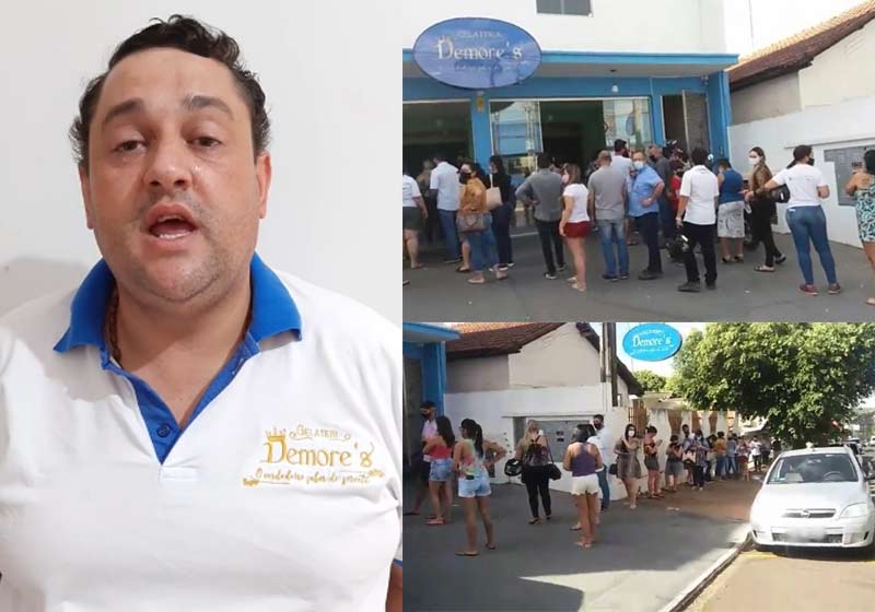 Luís chorando e clientes chegando - Fotos: Instagram e Jornal A Cidade de Votuporanga