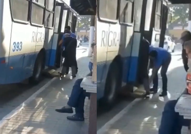 Júnio ajuda idoso a embarcar - Fotos: reprodução / Instagram