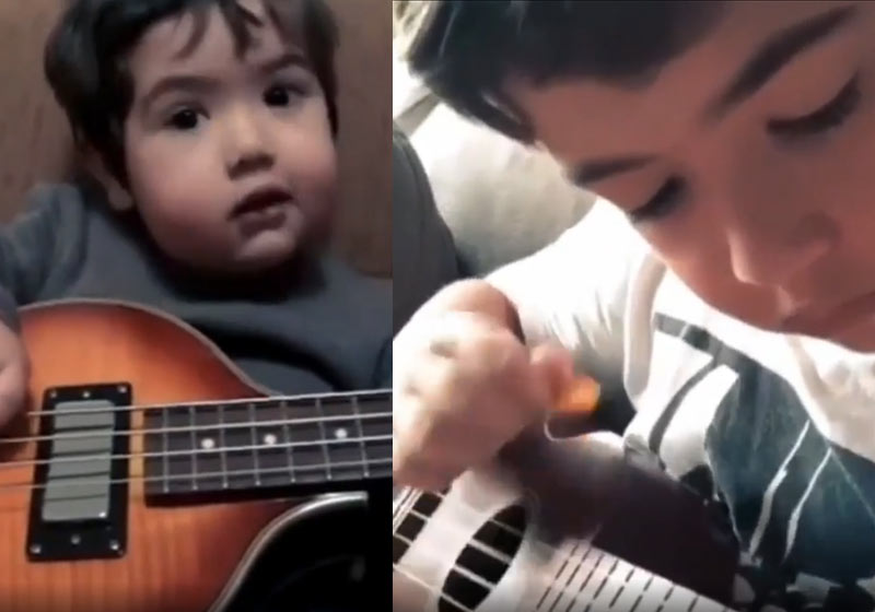 Diogo tocando com 1 ano e agora - Fotos: reprodução / Instagram